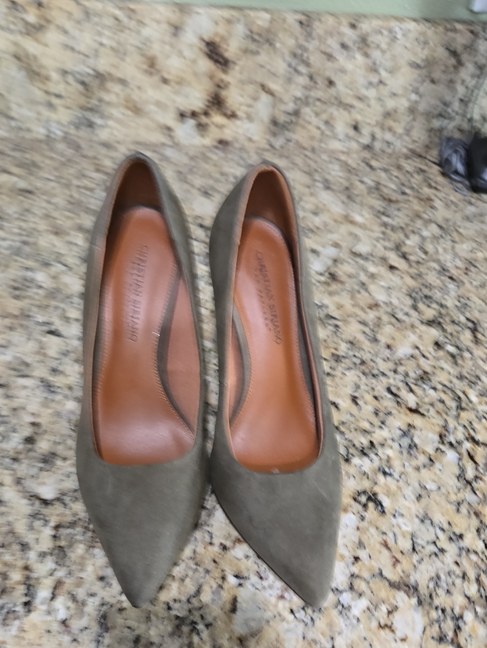 Christian Siriano Olive Suede Pointed-Toe Pumps